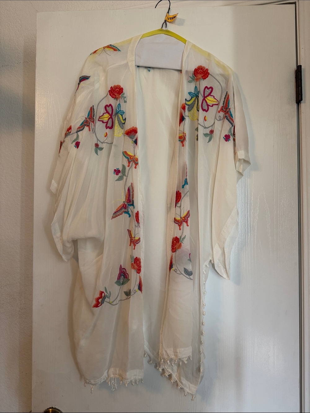 Johnny Was White Sheer Embroidered Butterfly Floral Kimono